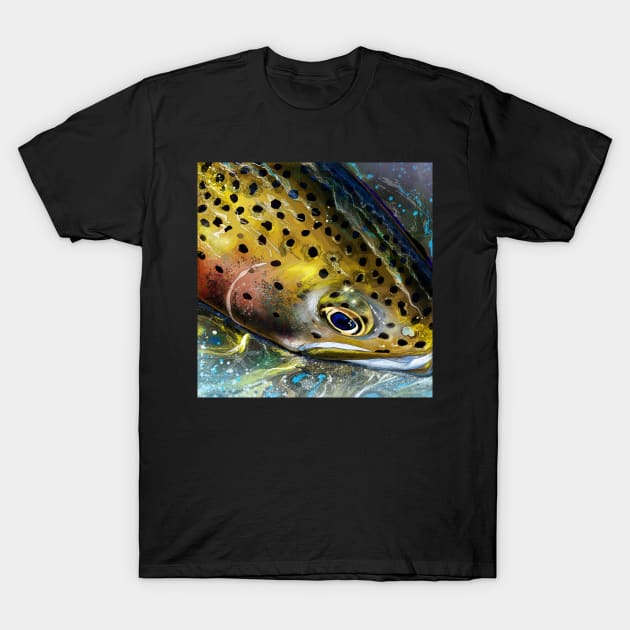 Mountain Streams Rainbow Trout Head Painting T-Shirt by fishweardesigns